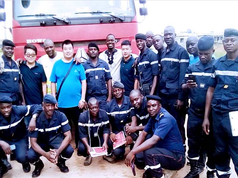 Training fire fighters to operate trucks.